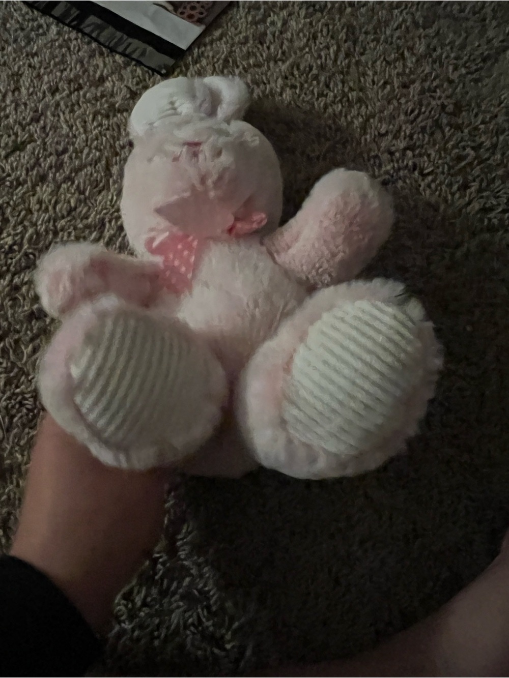 Plush Pink Bunny Stuffed Animal with Polka Dot Bow